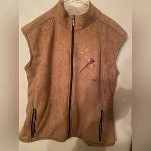 Men’s Vintage Graham Howard Dragonfly Embroidered Fleece Vest Brown Zip-Up